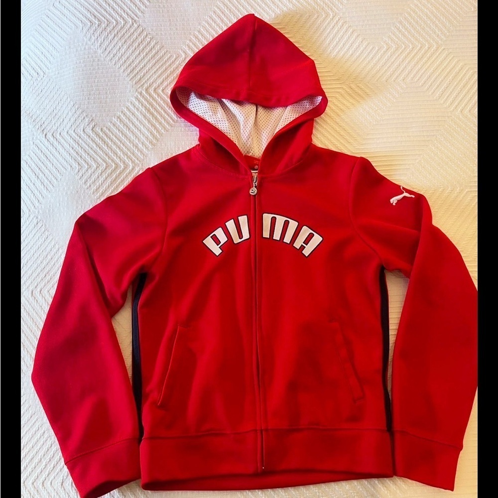 Puma Red Fleece Hoodie Sweatshirt Girl’s XL - Picture 1 of 11
